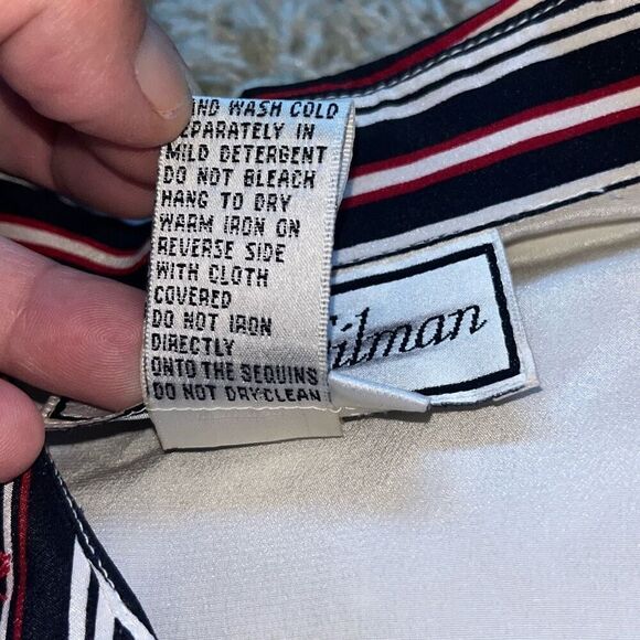 Amazing Diane Gilman Vintage 100% Silk Mermaid Nautical Sun Sequins Buttoned Blo - Picture 14 of 16